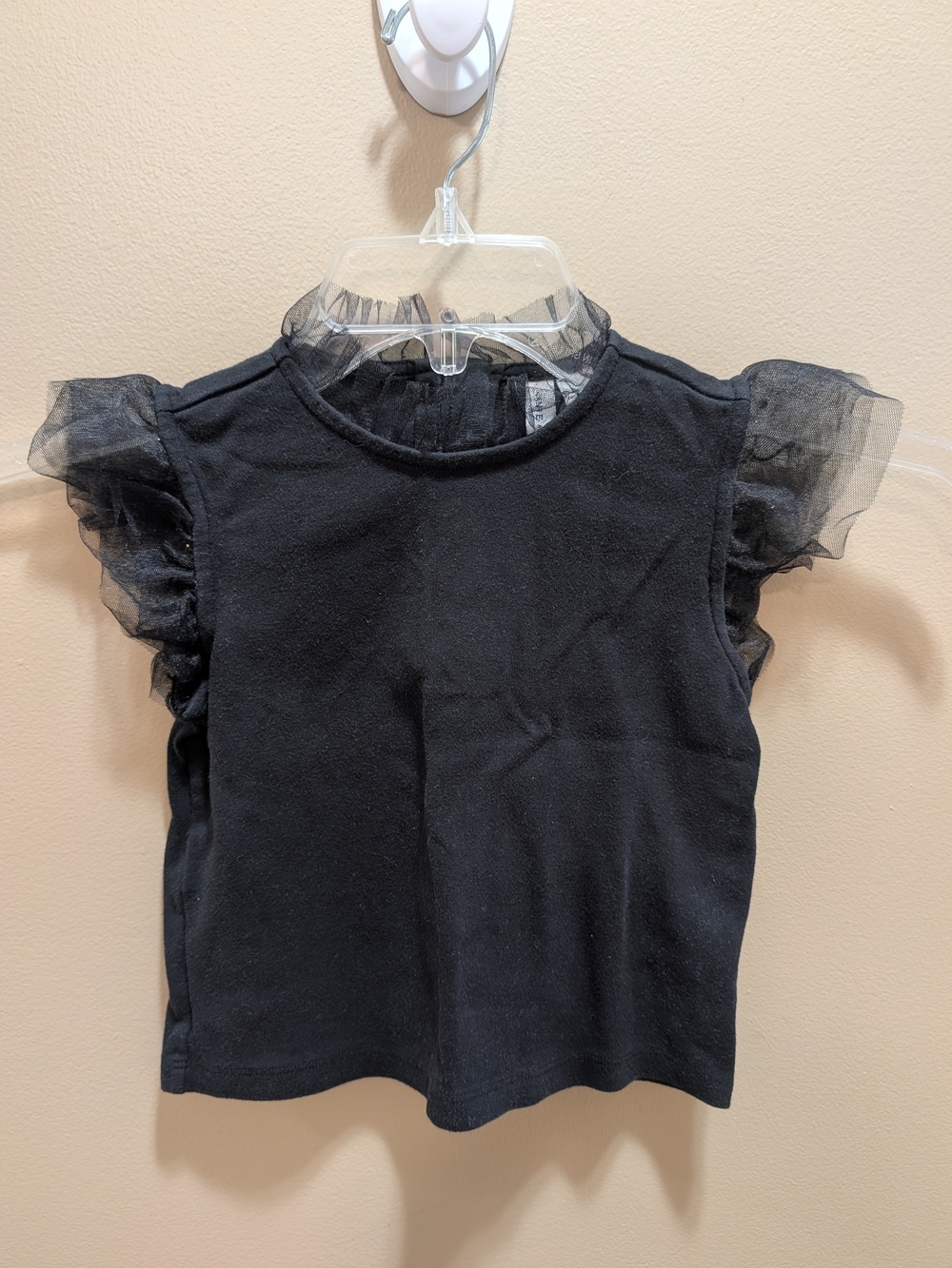 Janie and Jack Black Short Sleeve Tee with Sheer Ruffle Sleeves Size 8